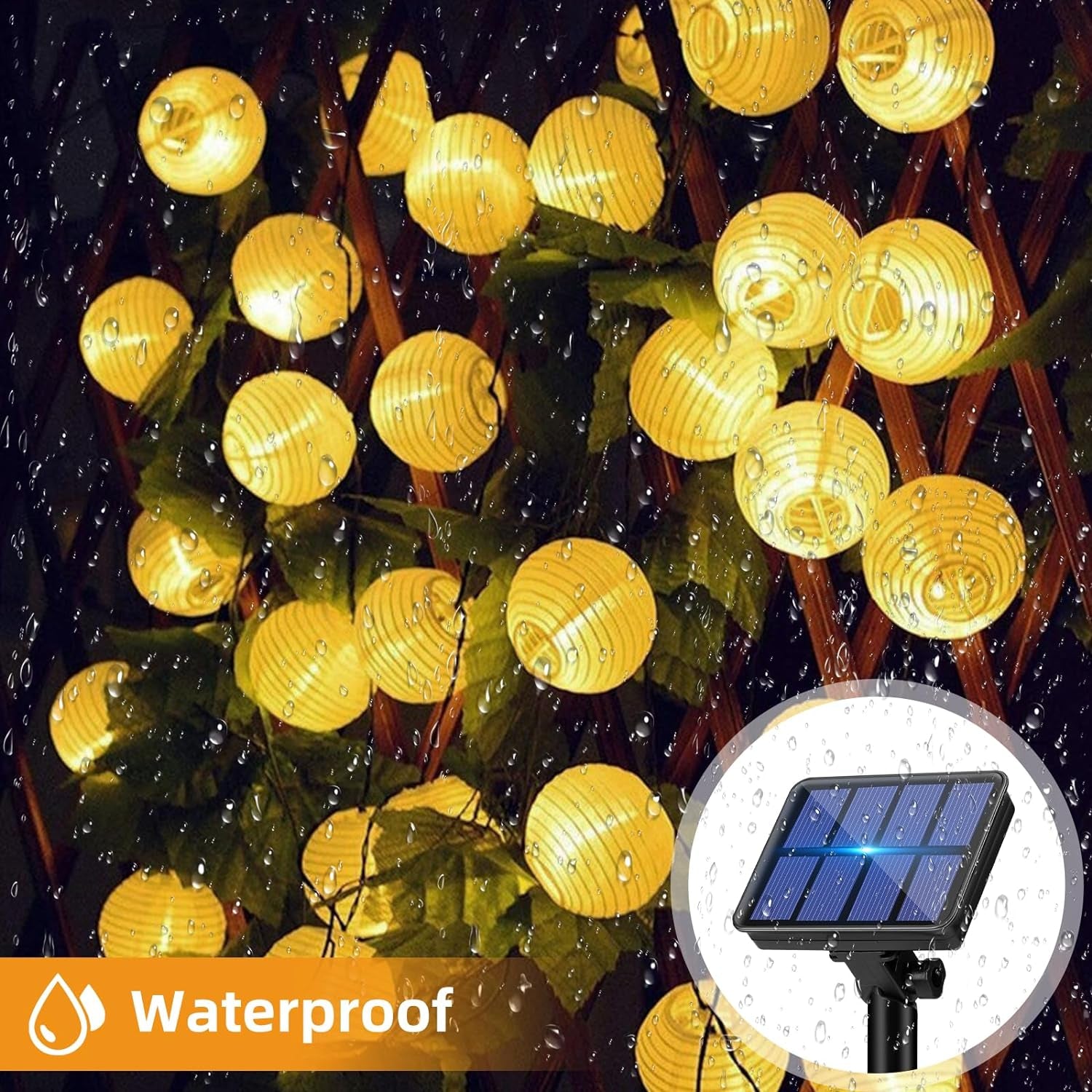 Btfarm Fata luminosa solare Lanterne da esterno, 8M Lanterna da esterno Resistente alle intemperie IP65 Fata luminosa da esterno 8 modalità Fata luminosa solare Decorazione per giardino, balcone, terrazza, cortile (Bianco caldo)