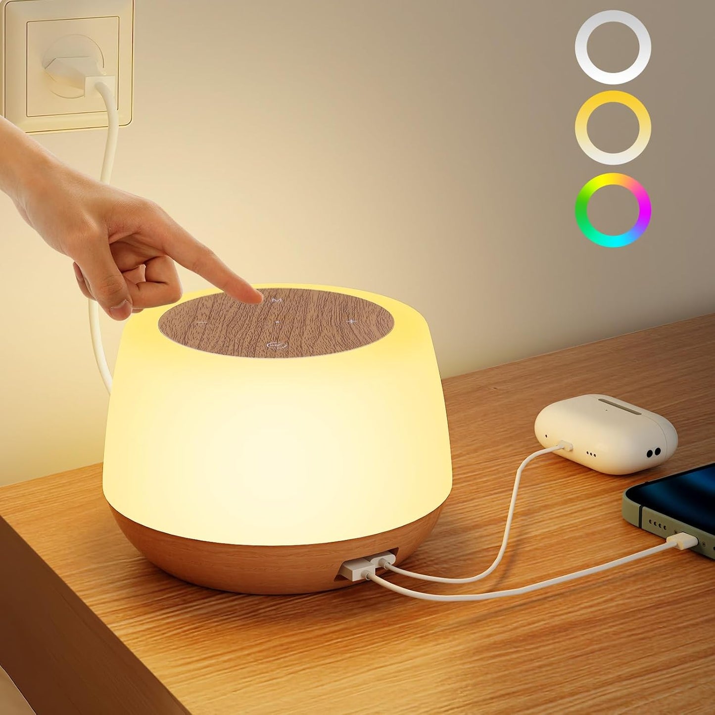 Luce Notturna,8 Colori 3 Modalità Lampada Comodino Dimmerabile Touch, 20W Rapida Lampada Ricaricabile, Lucina Notte Bambini Mit 1/2/3H Timer, Lampada Bambini per Bambini, Neonato, Cameretta, Campeggio