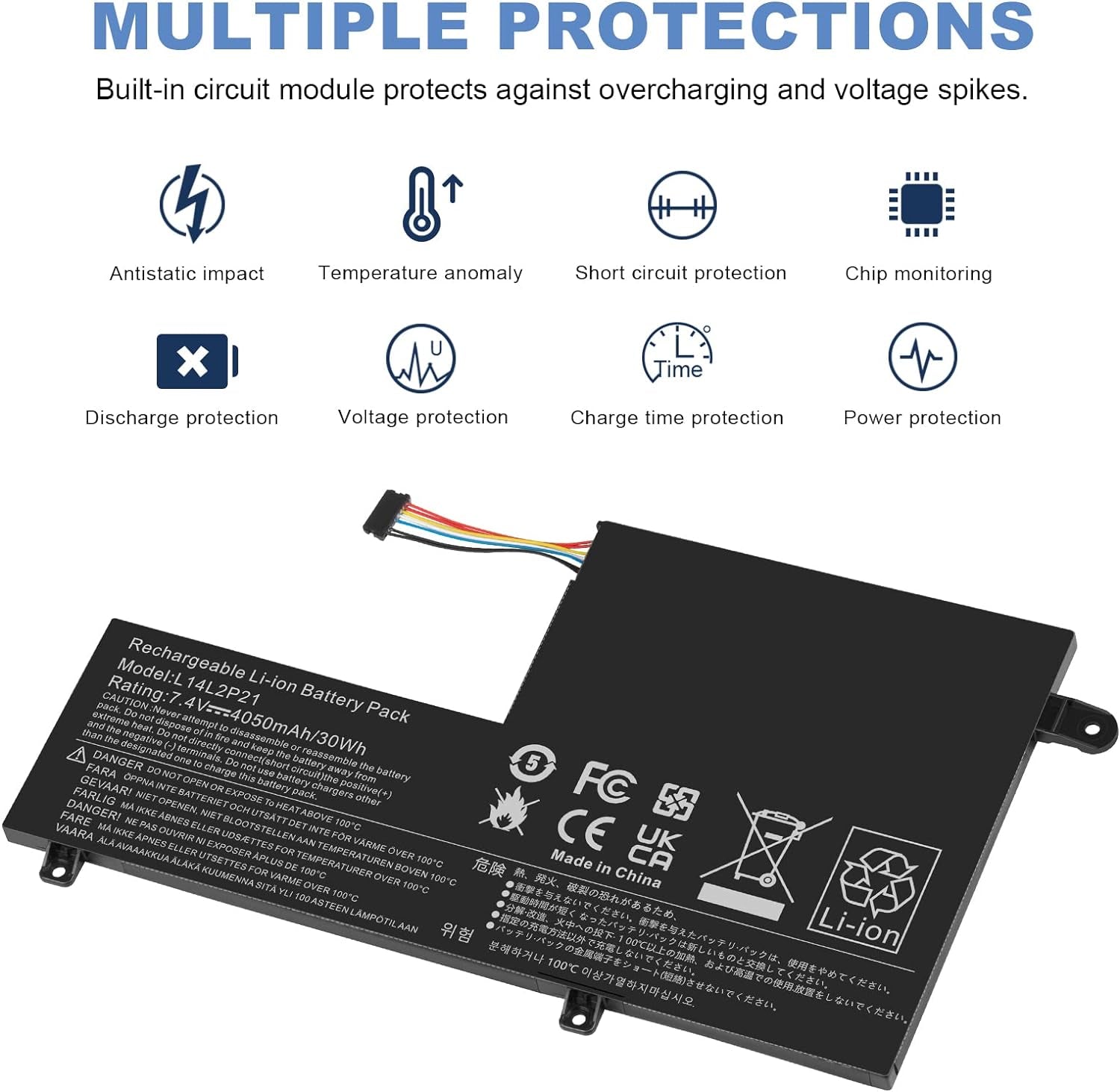 L14L2P21 Batteria Compatibile Con Lenovo Flex 3 Flex 4 1470 1480 1570 1580 Series Edge 21580 S4135 S4170 S4175 Series Notebook, Ricambio per L14M3P21 L14L3P21 L1 L14 M2P21 L14L2P21 (7,4 V