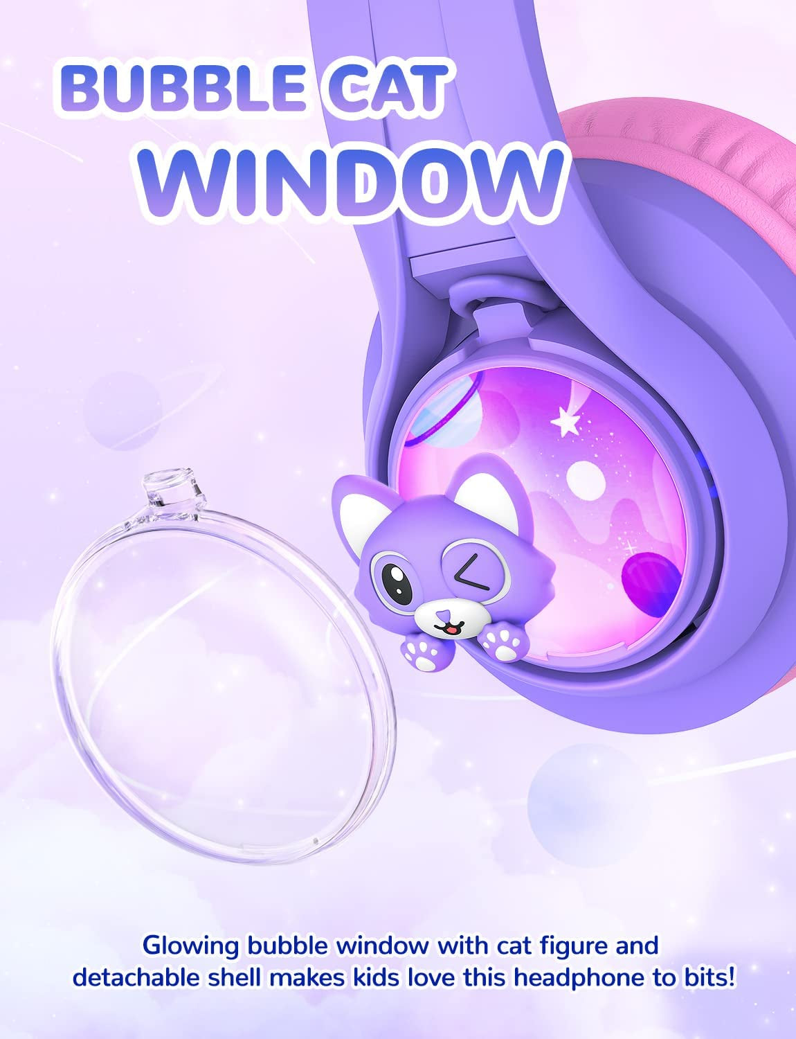 Cuffie Bluetooth per Bambini, BTH19 Cuffie per Bambini a Orecchie Da Gatto Con Luci LED, Limite Di Volume 74/85/94Dba, Tempo Di Riproduzione 45 Ore, Cuffie Wireless Sovraurali Con Microfono