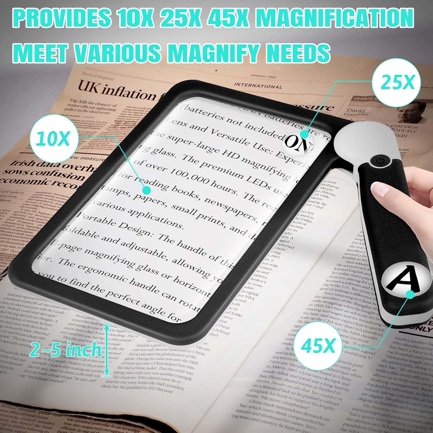 Lente D'Ingrandimento Con Luce, Lente Ingrandimento per La Lettura, Lente Di Ingrandimento Ricaricabile E Pieghevole Con 48 LED, Occhiali D'Ingrandimento per Libro, Ipovedenti E Anziani