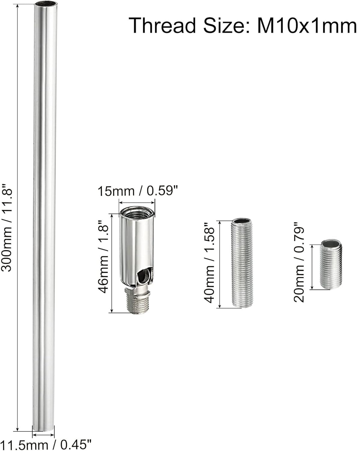 Set di aste di prolunga con dado di raccordo M10 11,8" con adattatore per soffitto argento