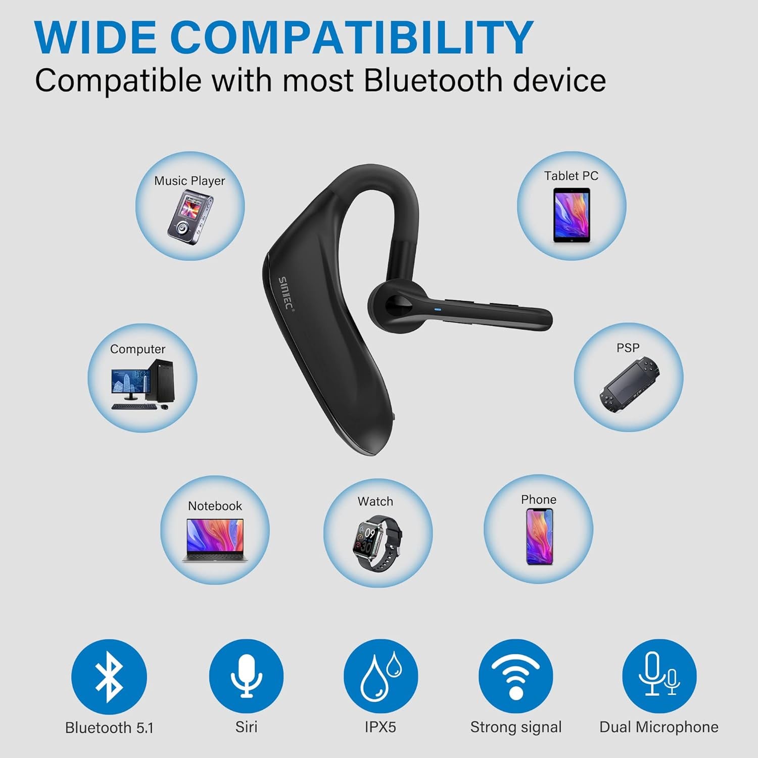 Cuffie Bluetooth Con Microfono Senza Fili Con Dongle USB-A, Con CVC 8.0 Dual Mic 45Hrs HD Vivavoce, per Affari, Ufficio/Guida, Compatibile Con Iphone E Android