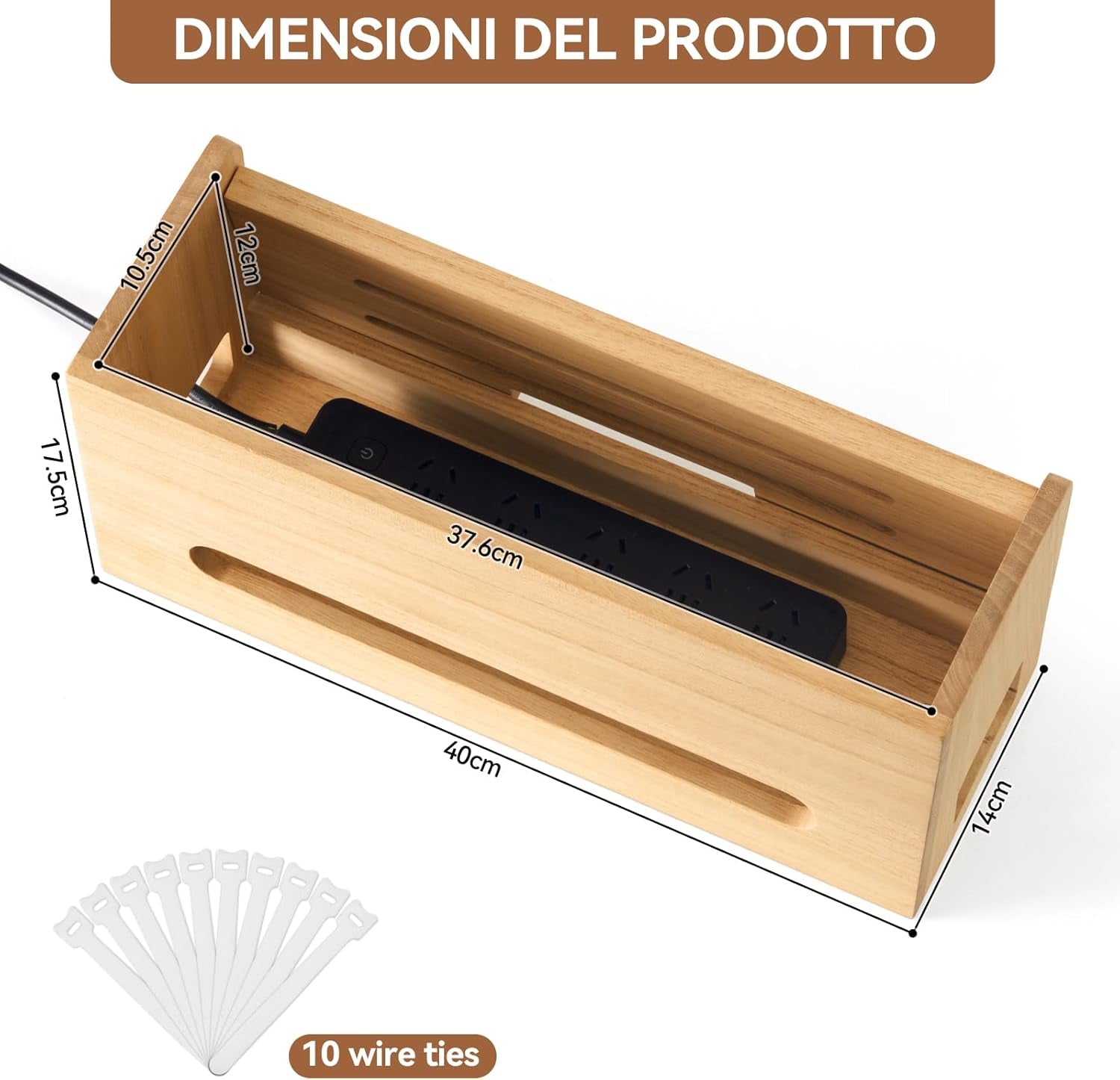 Scatola per Cavi in Legno - Organizzatore per Cavi in Legno Di Paulownia Naturale, Finitura a Olio Vegetale, Soluzione Sicura Ed Elegante per La Gestione Dei Cavi Colore Chiaro