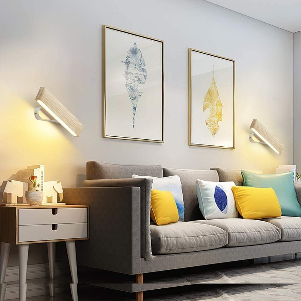 Applique LED, Lampada Da Parete Interno in Legno 360° Girevole per Soggiorno Camera Da Letto Corridoio Bianca Calda (28Cm)