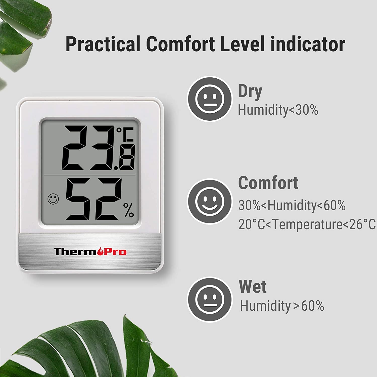 TP49 Termometro Ambiente Interno Igrometro Digitale Misuratore Umidità Con Livello Di Comfort Termoigrometro per Serra Soggiorno Bianco, 6 Pezzi