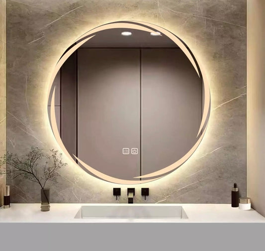 Specchio Da Bagno Rotondo Da 700 Mm Con Motivi Specchio Da Parete Con Luce a LED, Specchio Cosmetico Illuminato Più Elegante, Luce LED Dimmerabile a 3 Colori, IP44 (Caleidoscopio)