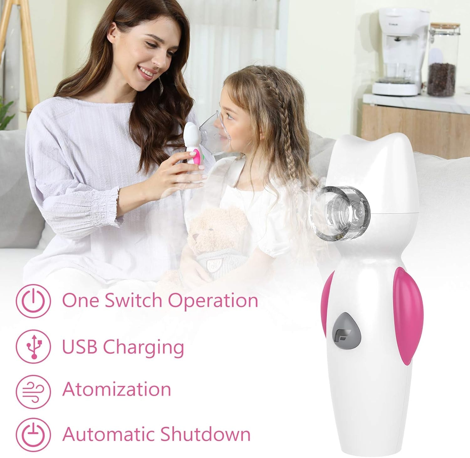 Nebulizzatore Areosol Silenziosi Bambini,Inalatore Apparecchio per Aerosol Portatile Con Funzione Musicale