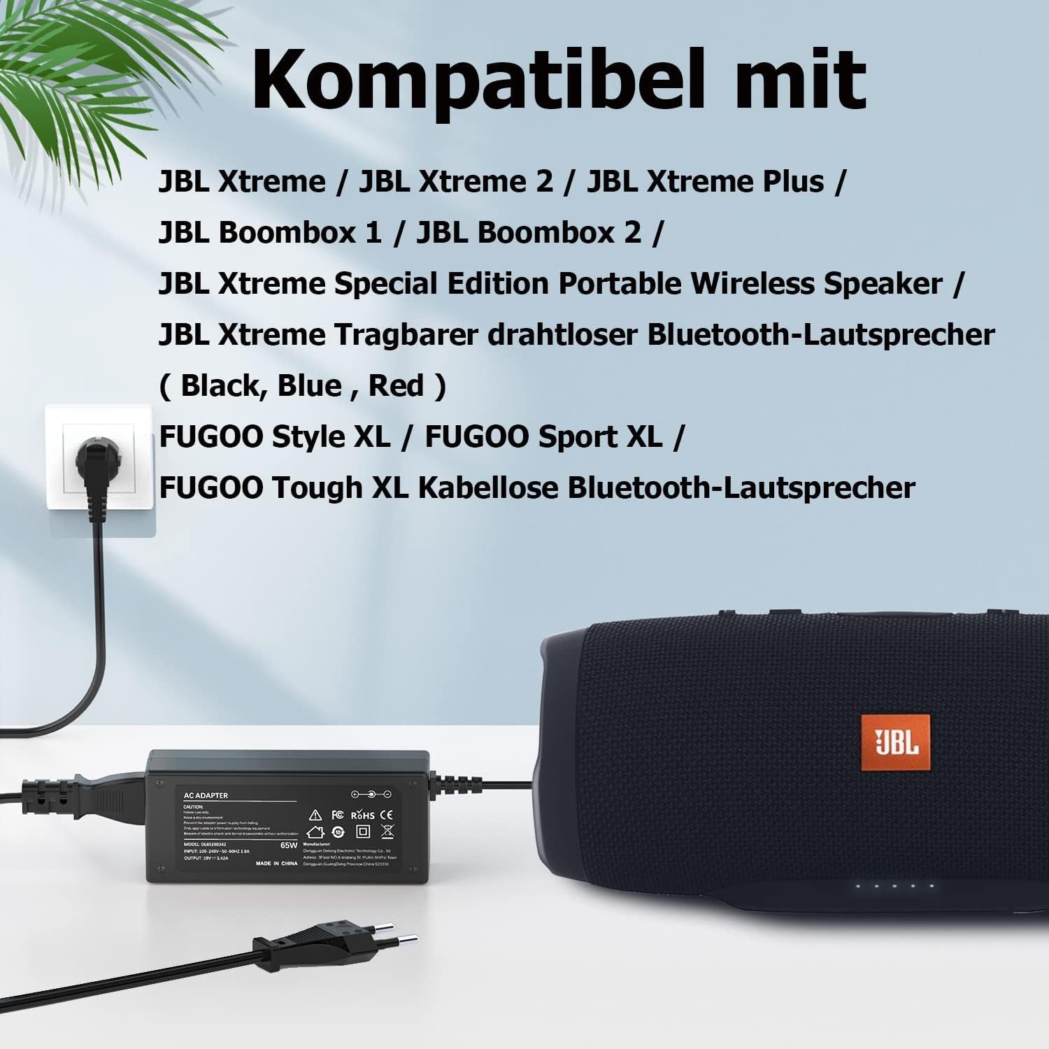 JBL Xtreme 2 - Cavo Di Ricarica per JBL Xtreme 1, JBL Xtreme 2, JBL Boombox 1 2, JBL Xtreme 2 Special Edition, FUGOO XL Bluetooth Speaker Box, 19 V, 3,42 A, Alimentatore Di Rete, 5,5 X 2,5 Mm