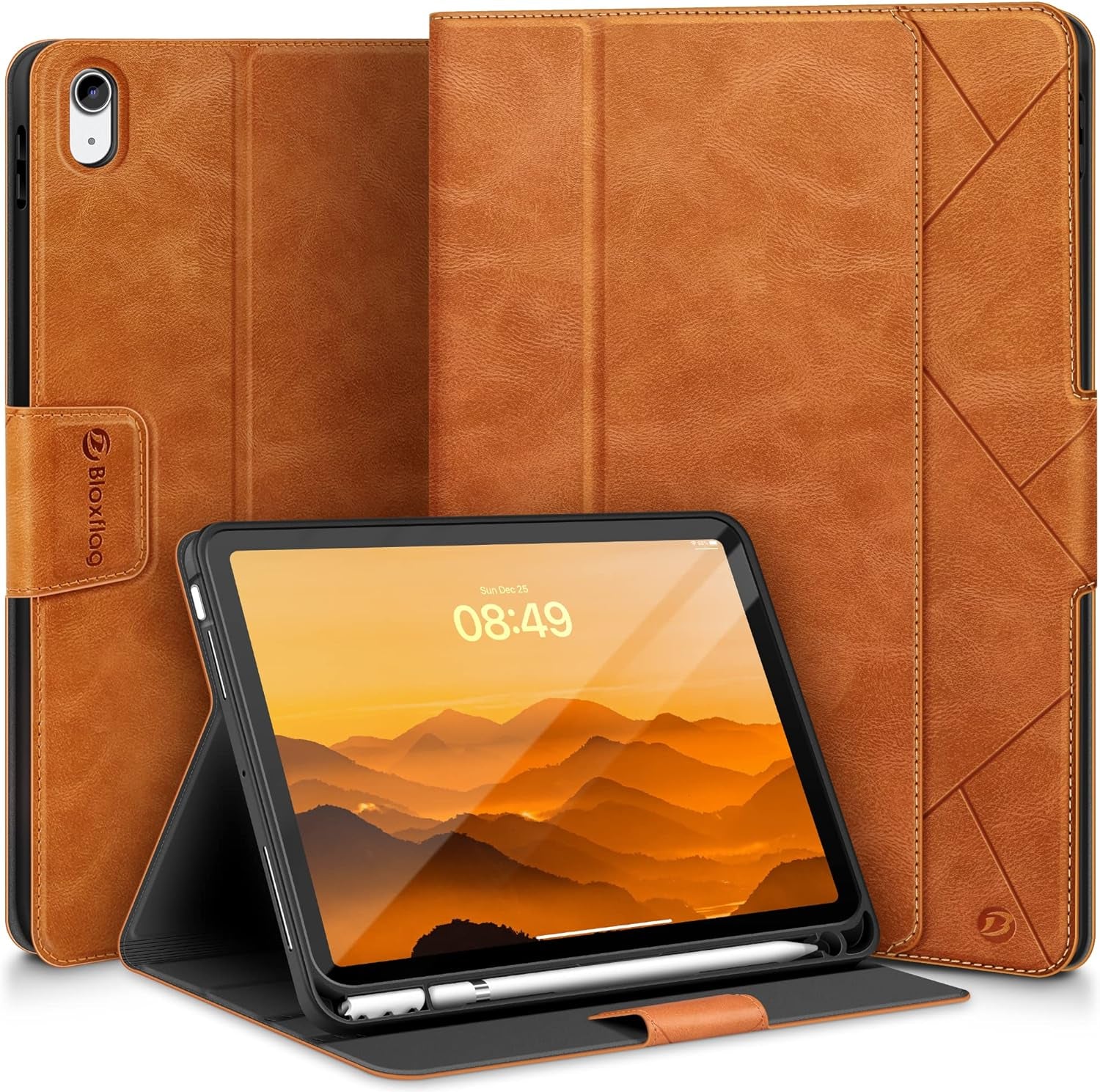 Custodia per Ipad 10A Generazione 10.9 Pollici, Ipad 10,9 Pollici in Pelle PU Con Tasca Interna/Portapenne Apple E Funzione Auto Sonno/Sveglia (Marrone)