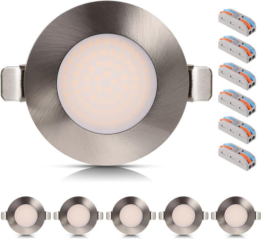 Faretto Da Incasso a LED Piatto Set Di 6 230 V 4 W Incasso Luce Metallo 3000 K Plafoniera 540 Lm CRI 90 IP44 Bagno Faretto Da Incasso 65-70 Mm Faretto Da Soffitto Bianco Caldo Faretto Da
