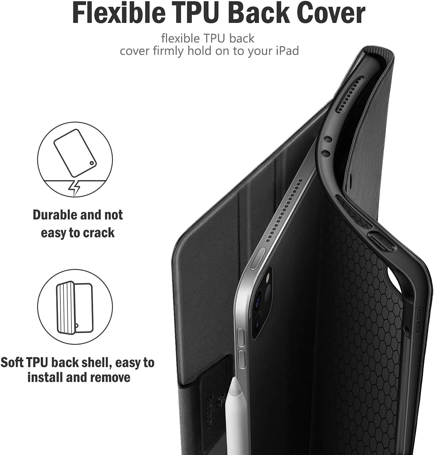 Custodia per Ipad Pro 12,9 Pollici 2022/2021/2020/2018 (6ª/5ª/4ª/3ª Generazione) in Pelle PU Con Portapenne, Auto Sveglia/Sonno, Supporta La Ricarica Di Pencil 2ª Gen (Nero)