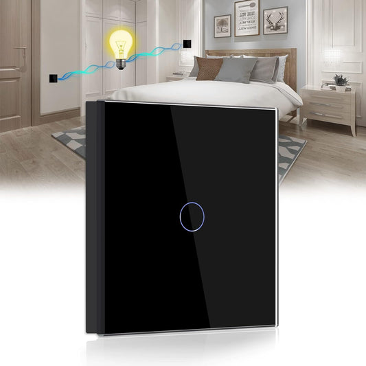 Interruttore Della Luce Touch 1 Scomparto a 2 Vie, in Vetro Nero, Interruttore Touch Screen, Funziona Con Lampada a LED Standard UE (Non Interruttore Intelligente)