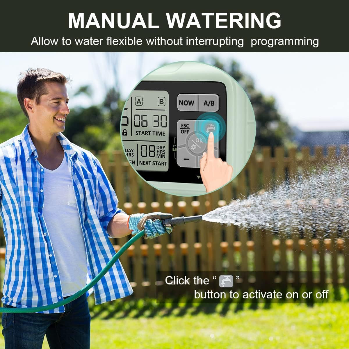 Computer per L'Irrigazione Con 2 Uscite Controllate in Modo Indipendente, Timer Digitale per L'Acqua  Con Display LCD, Controller per L'Irrigazione Automatica/Manuale