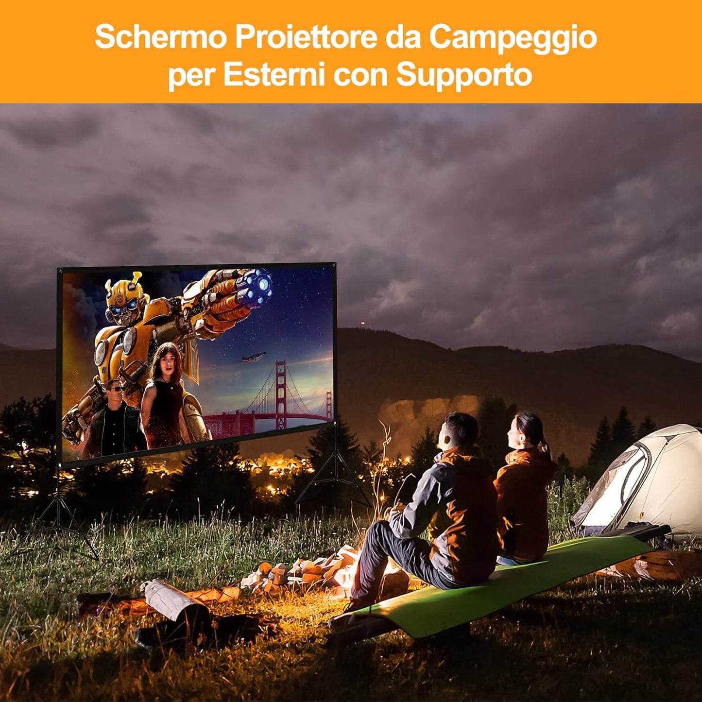 100"Schermo Proiettore, 4K HD 16:9 Schermo Proiettore Con Supporto Portatile, Grandangolo Di 160 Gradi, Perfetta per Teatro Domestico Cinematografico