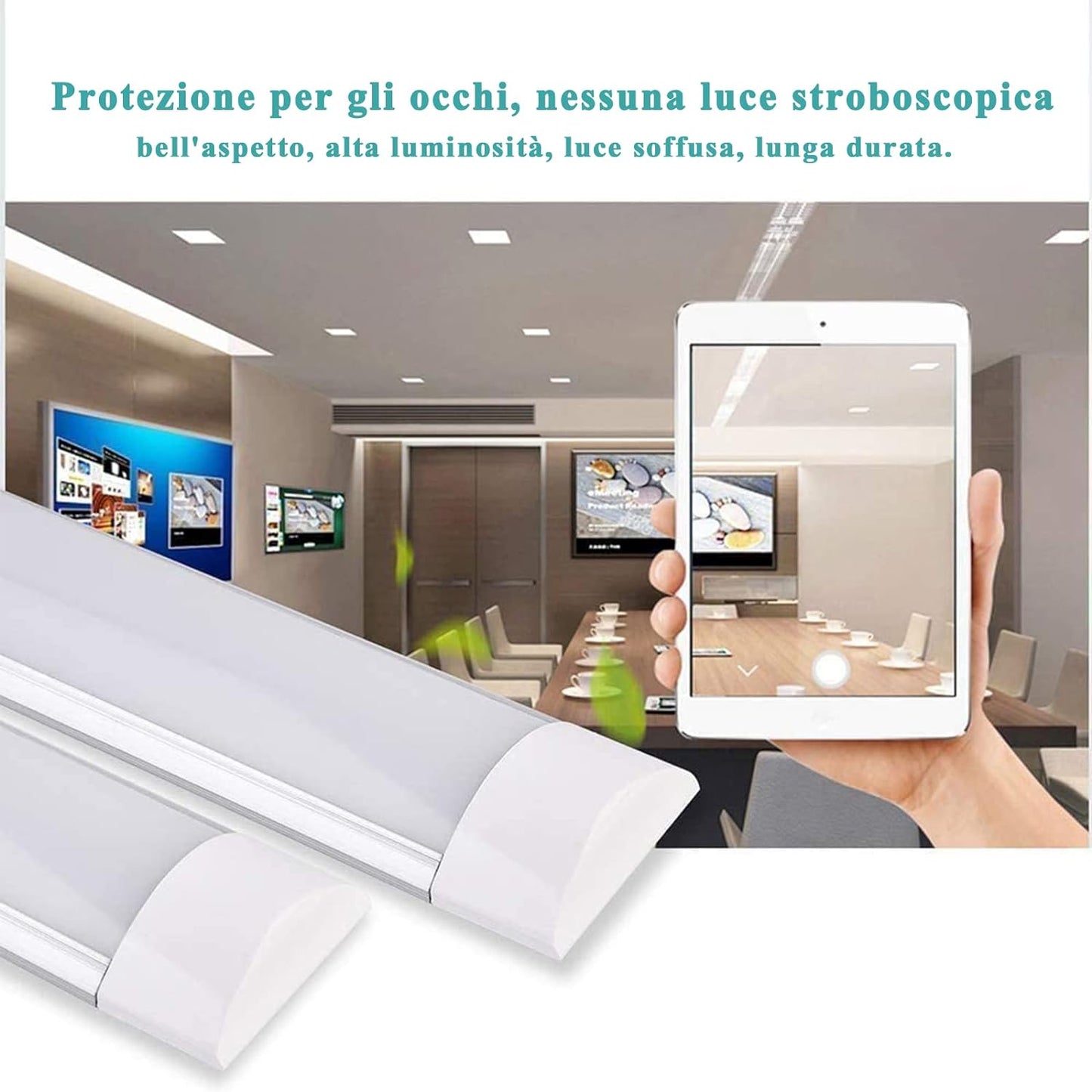 Plafoniera Da Officina, 115Cm 40W LED Luminaire 4800LM Lampada Da Soffitto, 6500K Bianco Freddo Lineare Tubo Neon LED Sottopensile Luce per Parete Garage Ufficio Cucina Barra Magazzino,2Pack