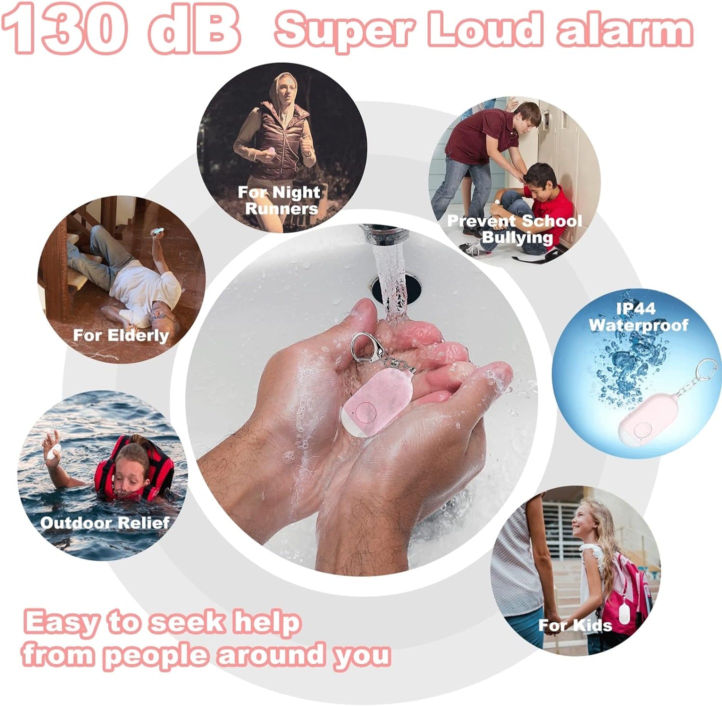 Allarme Personale Ricaricabile, 130 Db Forte Suonoallarme Di Sicurezza Personale Allarme Autodifesa per Donne/Bambini/Ragazze/Anziani Con Torcia Led(Bianco+Rose)