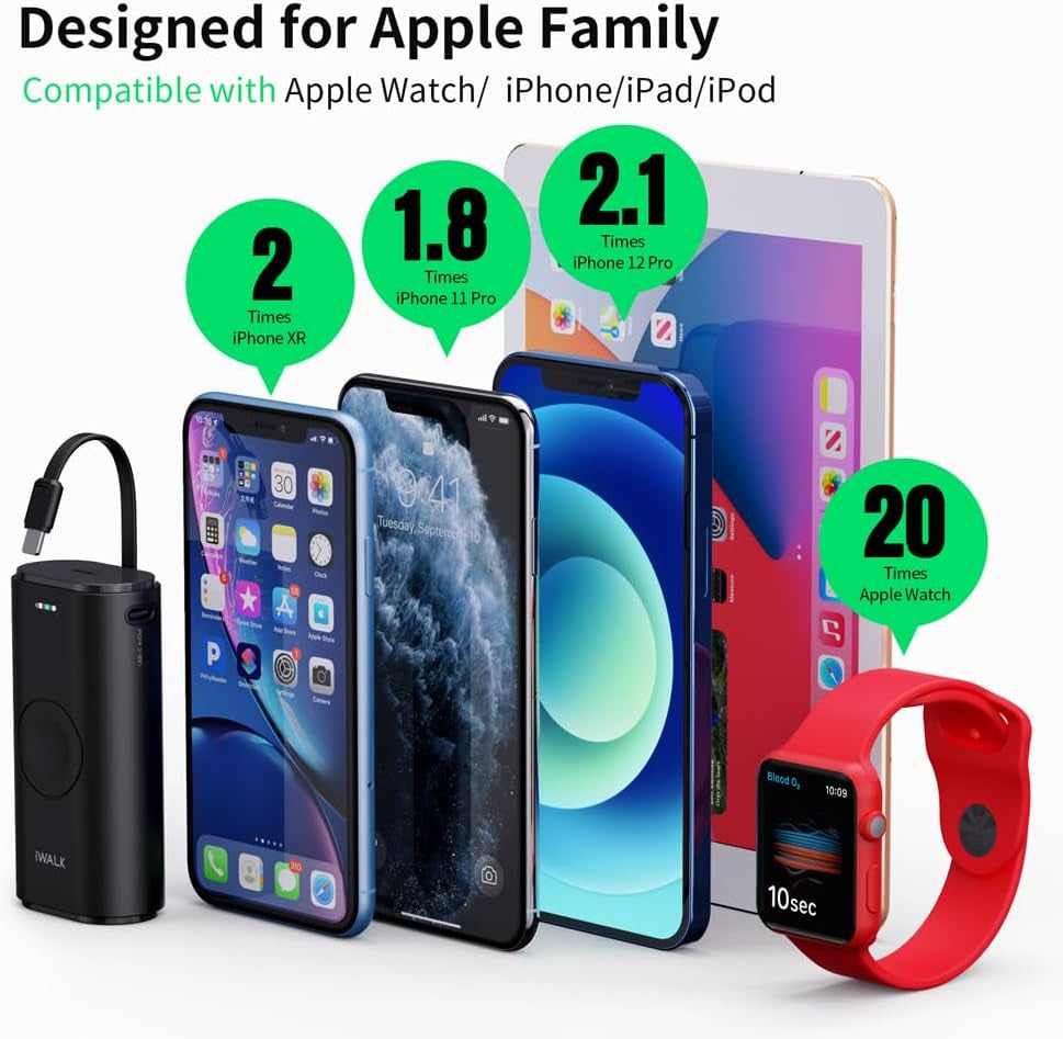 Power Bank Apple Watch 9000Mah, Batteria Esterna per Cellulare Con Cavo Incorporato Compatibile Con Apple Watch Series 8/7/6/Se/5/4/3, Iphone 14/14 Plus/14 Pro/14 Pro Max/13/12/11/Se/Xr/8/7/6S