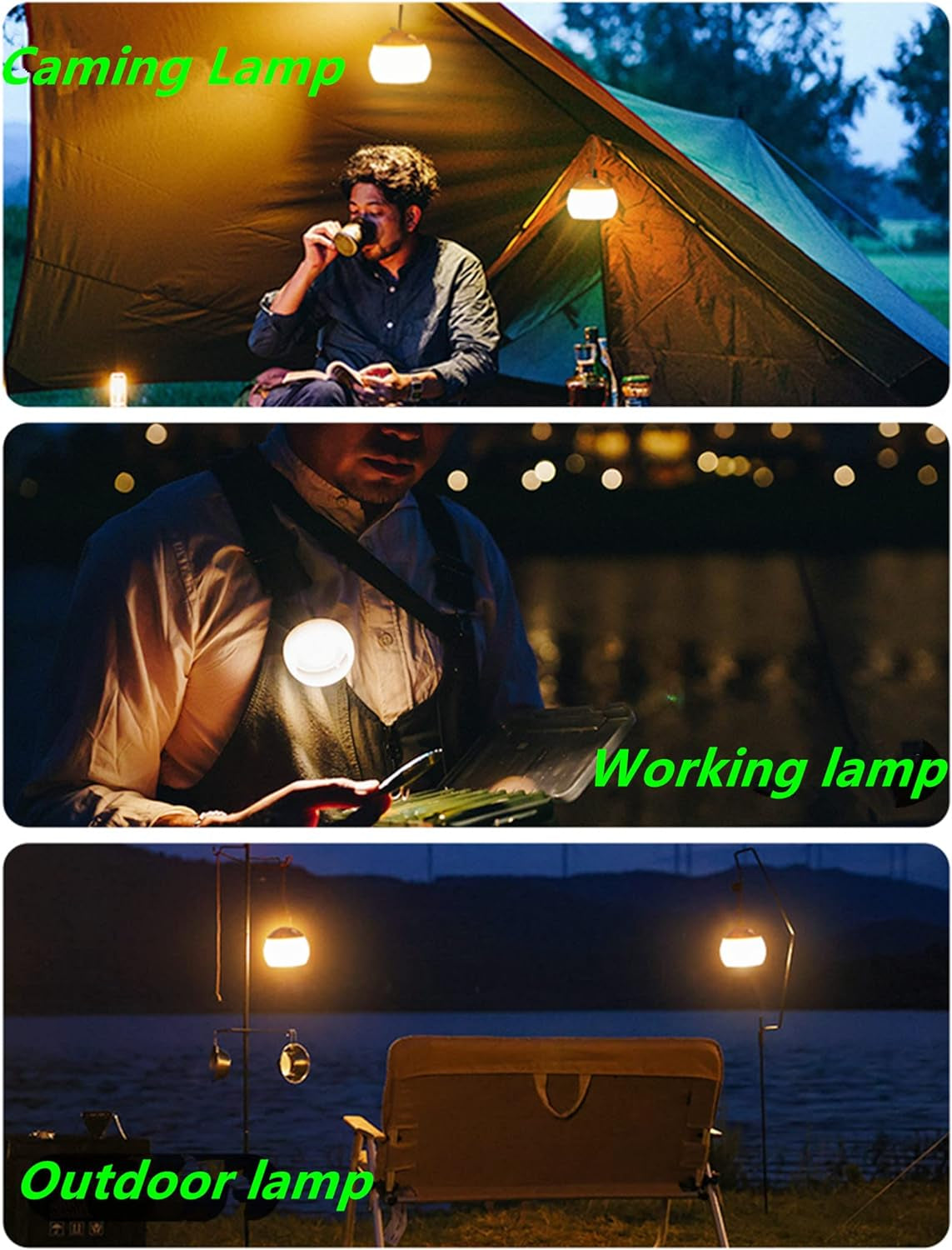 Lampada Da Campeggio a LED, 320 Lumen, 2 Colori, 3 Modalità Di Luce, Infrangibile, 4000 Mah, Banca Di Emergenza IPX5, Impermeabile Da Campeggio, Lanterna USB C, Ricaricabile, Emergenza, Decorazione