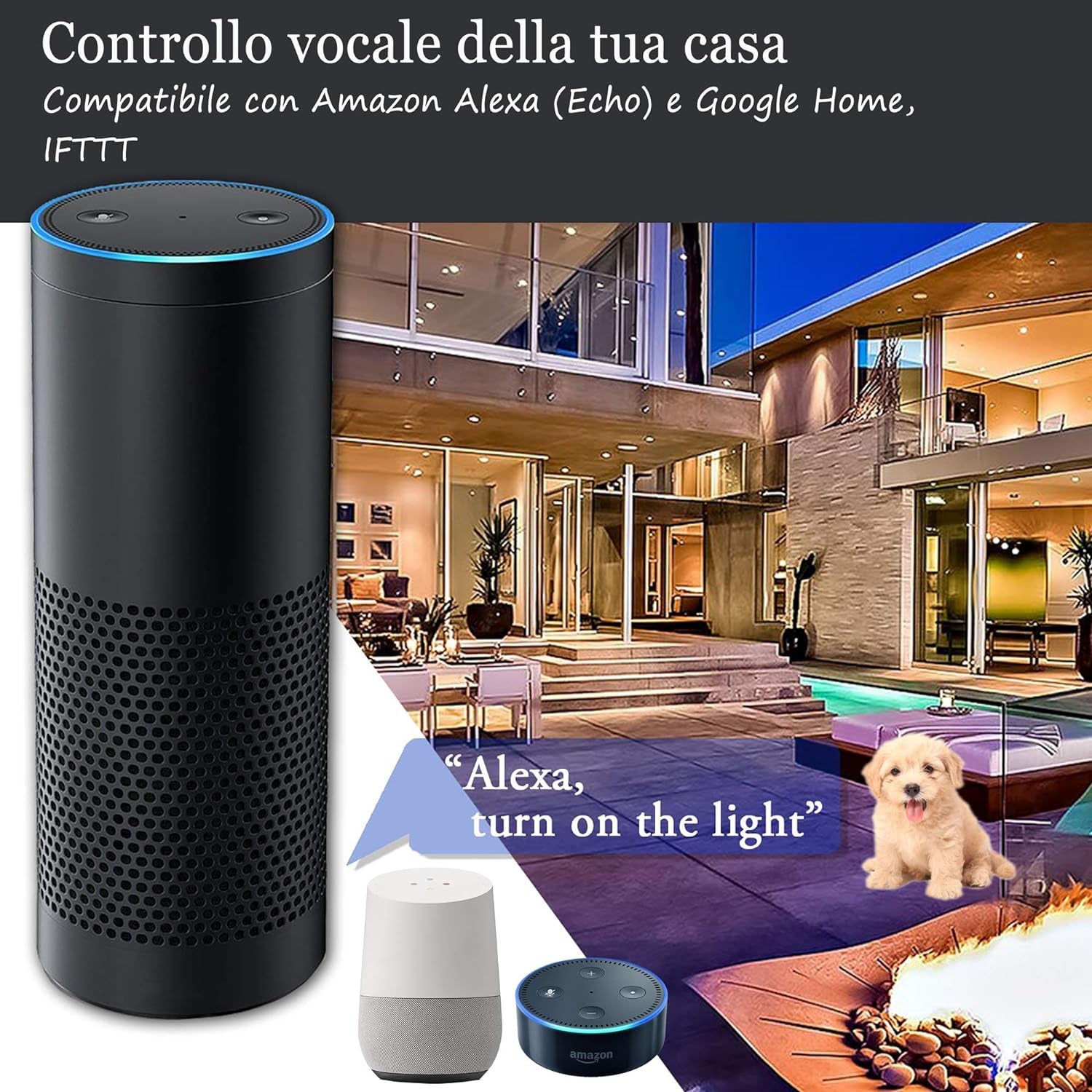Interruttore Smart Touch Panel, Interruttore Wireless Wifi, Telecomando Del Telefono Cellulare, Supporto Del Controllo Vocale Alexa, Nessun Hub Richiesto, 2.4 Ghz Wi-Fi
