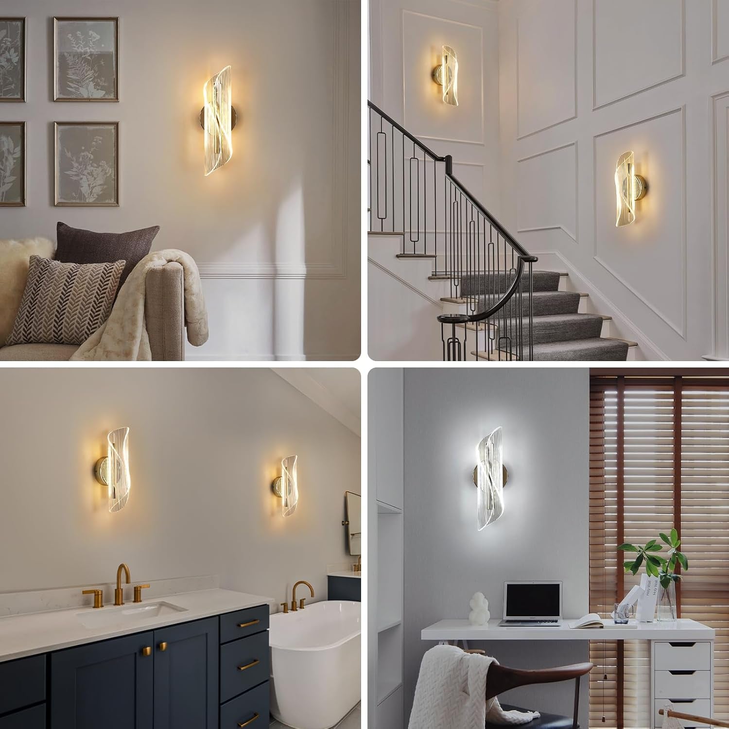 Applique Da Parete Interno, 16W 1800LM Lampada Da Parete a LED, 3000K&4500K&6500K Applique LED Creativo per Camera Da Letto Soggiorno Corridoio, Oro, 28 * 10CM