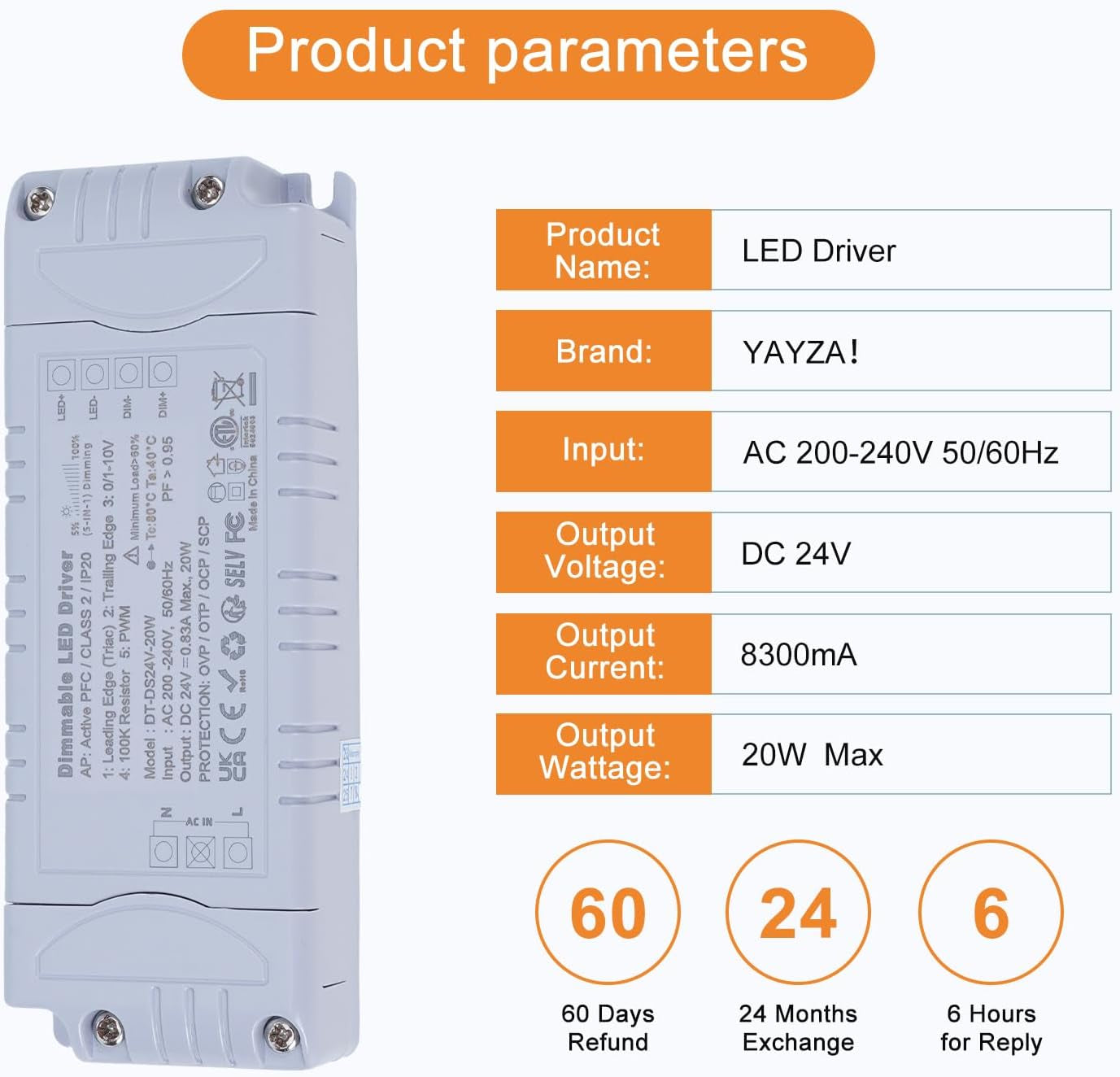 Trasformatore 220 24V Triac Dimmerabile, LED Driver 20W AC DC Switching Trasformatore a Bassa Tensione per Striscia LED Alimentatore Trasformatori Interruttore AC to DC