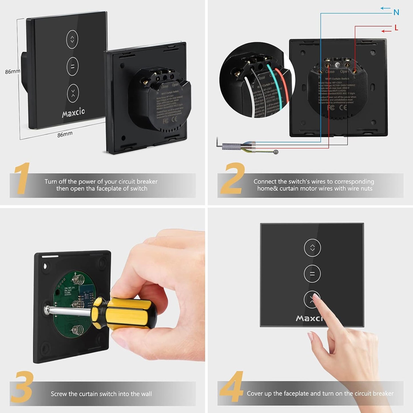 Interruttore Tapparelle Wifi,  Smart Switch per Tapparelle Elettriche, Compatibile Con Alexa E Google Home, APP Controllo, Interruttore Wifi per Persiane Avvolgibili E Tende