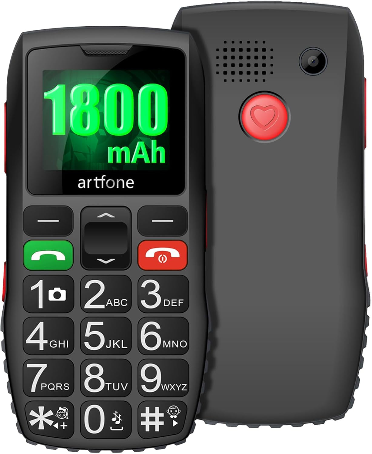 C1 Telefono Cellulare Anziani, Pulsanti Grandi, Volume Grande, Funzione Sos,Nero