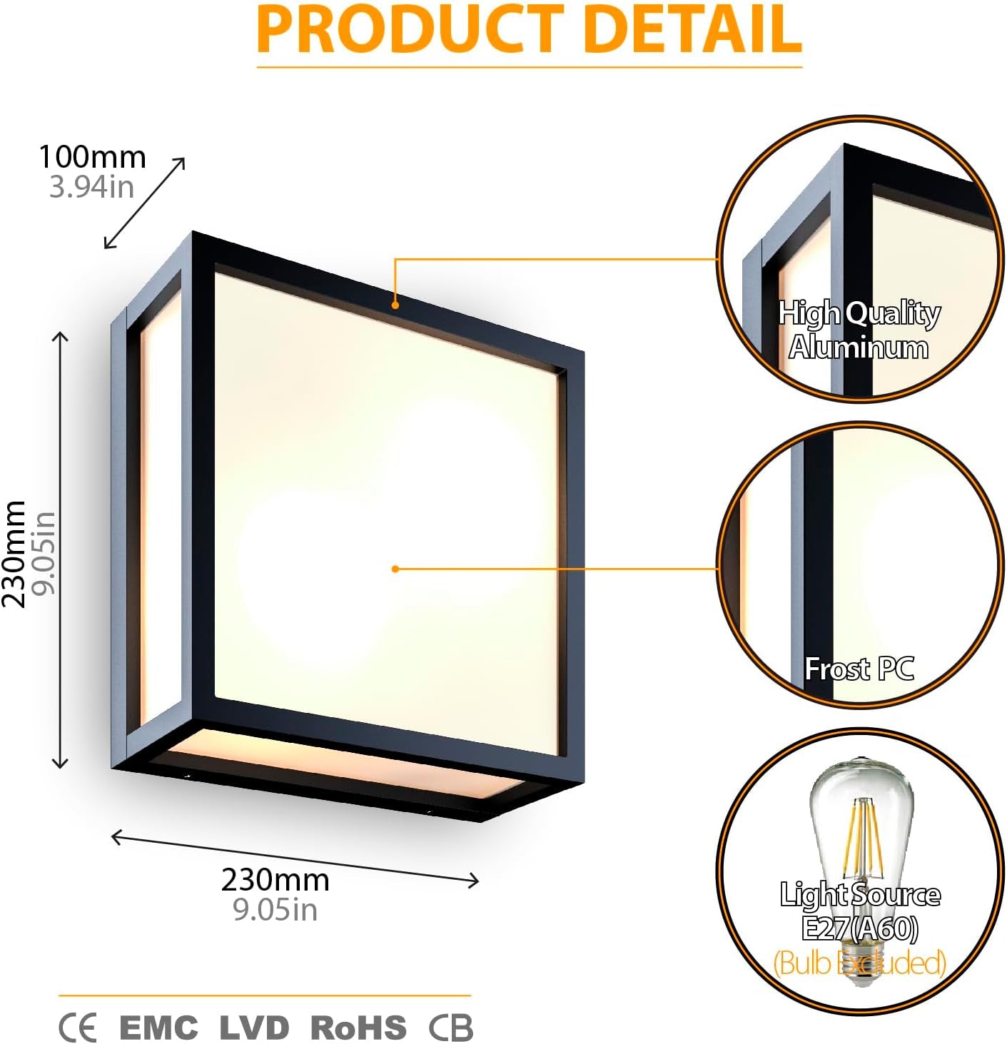 Applique Da Esterno E27, Moderno Applique Da Parete Esterno 40W in Alluminio+Pc, IP54 Impermeabile Lampada Da Esterno a Parete, Antracite, Lampadina Non Inclusa
