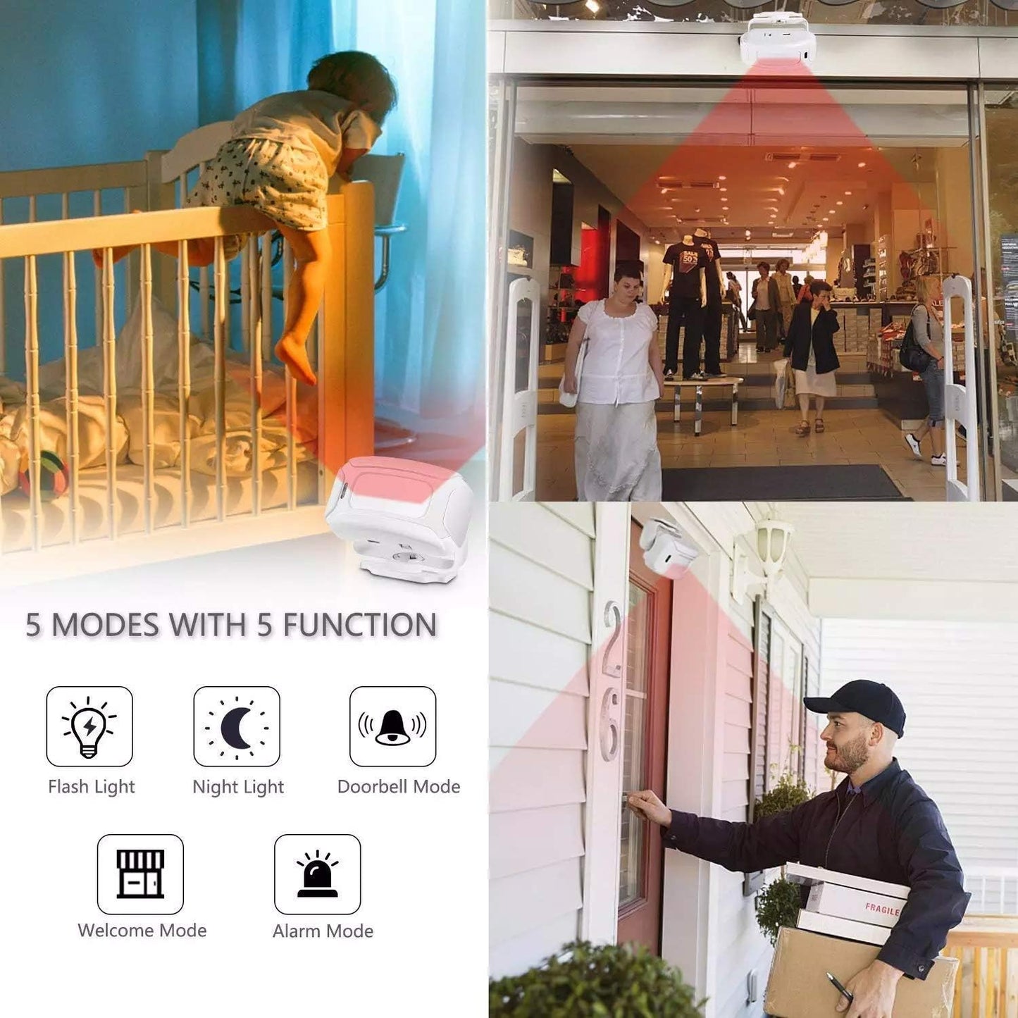 Allarme Con Sensore Di Movimento/Campanello/Allarme, Allarme Di Sicurezza Domestica, Allarme Di Ingresso Di Benvenuto, Allarme Cassetta Postale, Campanello Porta Visitatore, Portata a 279,8 M, 36