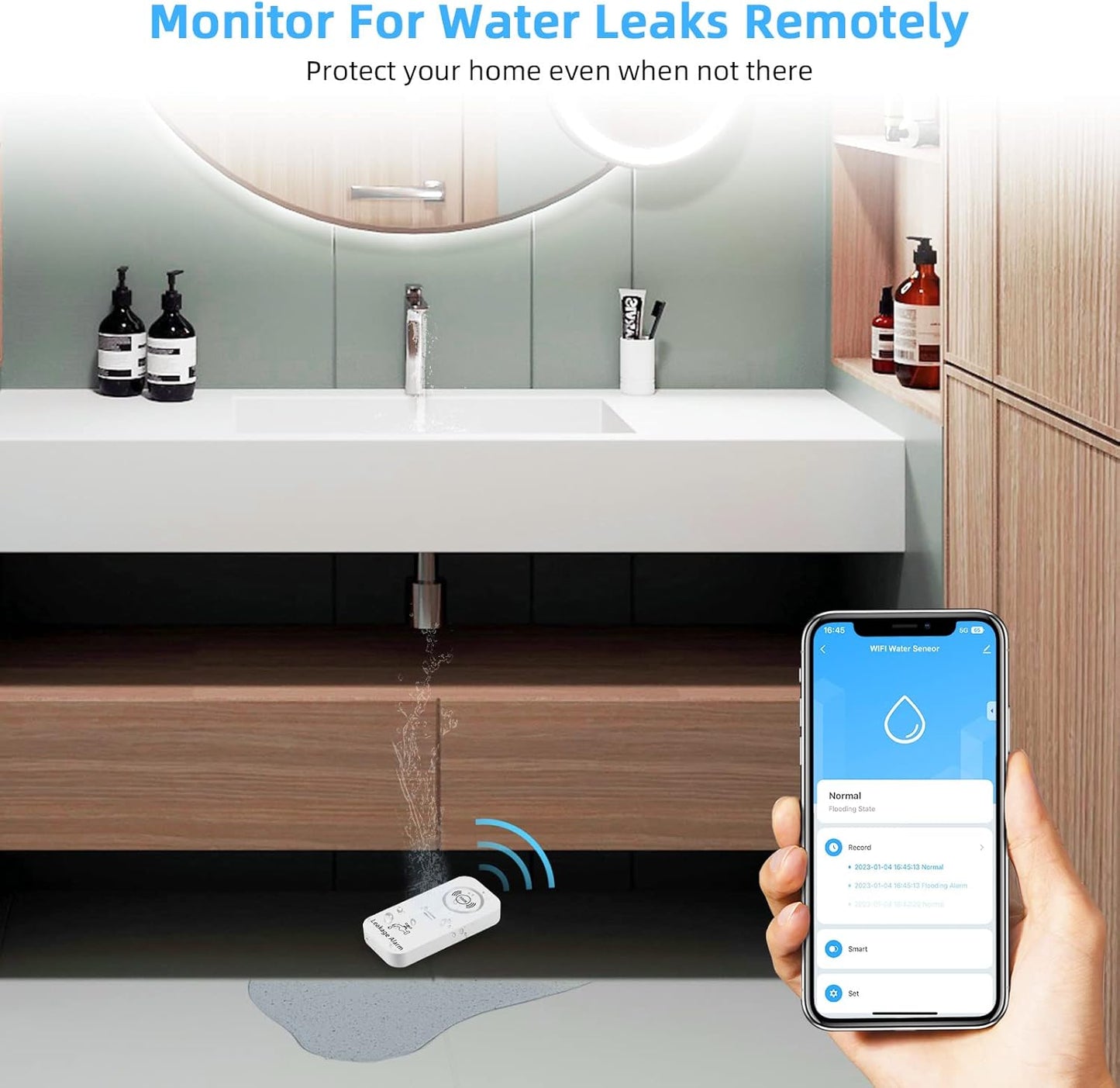 Rilevatore Di Perdite D'Acqua Wifi (Wifi 2.4G), Allarme Sensore D'Acqua Da 90 Db E Avviso Tramite App, Allarme Rilevatore Di Perdite Wireless, per Tubi, Cucine, Bagni, Cantine (4 Pezzi)