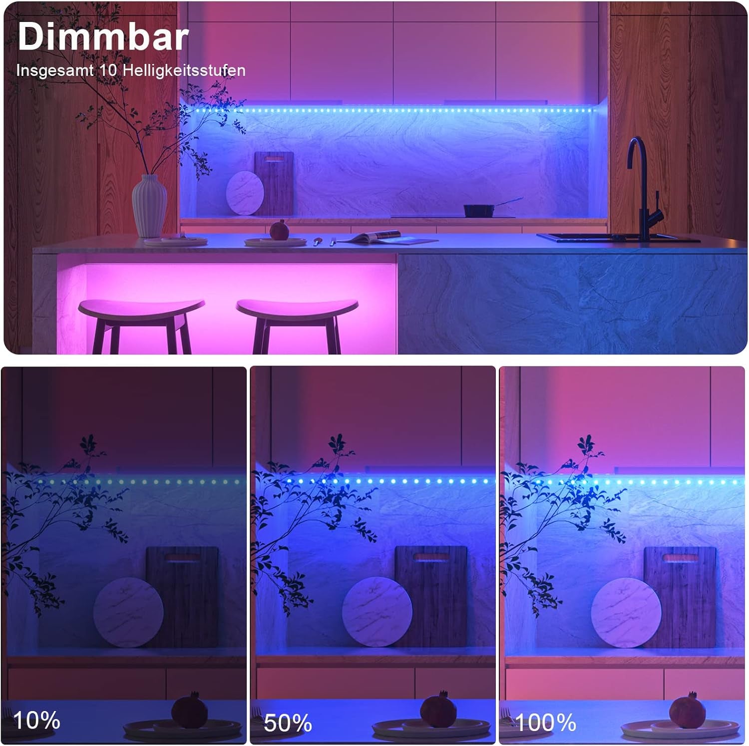 Strisce Led RGB Batteria Ricaricabile Con Telecomando, 2X2M Led Striscia Adesive Dimmerabile, 2000Mah Luci Led Illuminazione per Interni Decorazioni,Camera Da Letto,Mensole,Tv,Feste