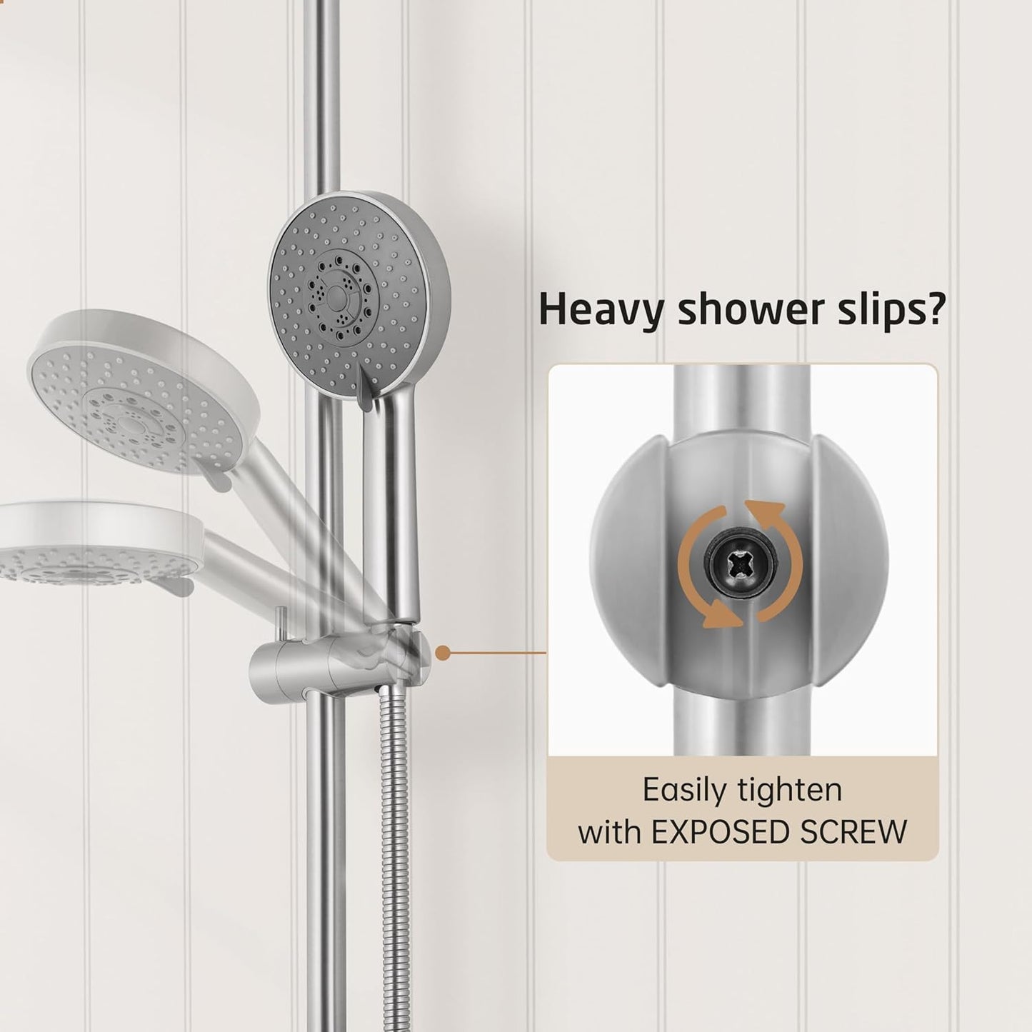 Saliscendi Doccia Acciaio Inox SUS304 100CM, Asta Doccia Saliscendi Asta Doccia Con Supporto Soffione Regolabile, Spazzolato, F209S100-BS