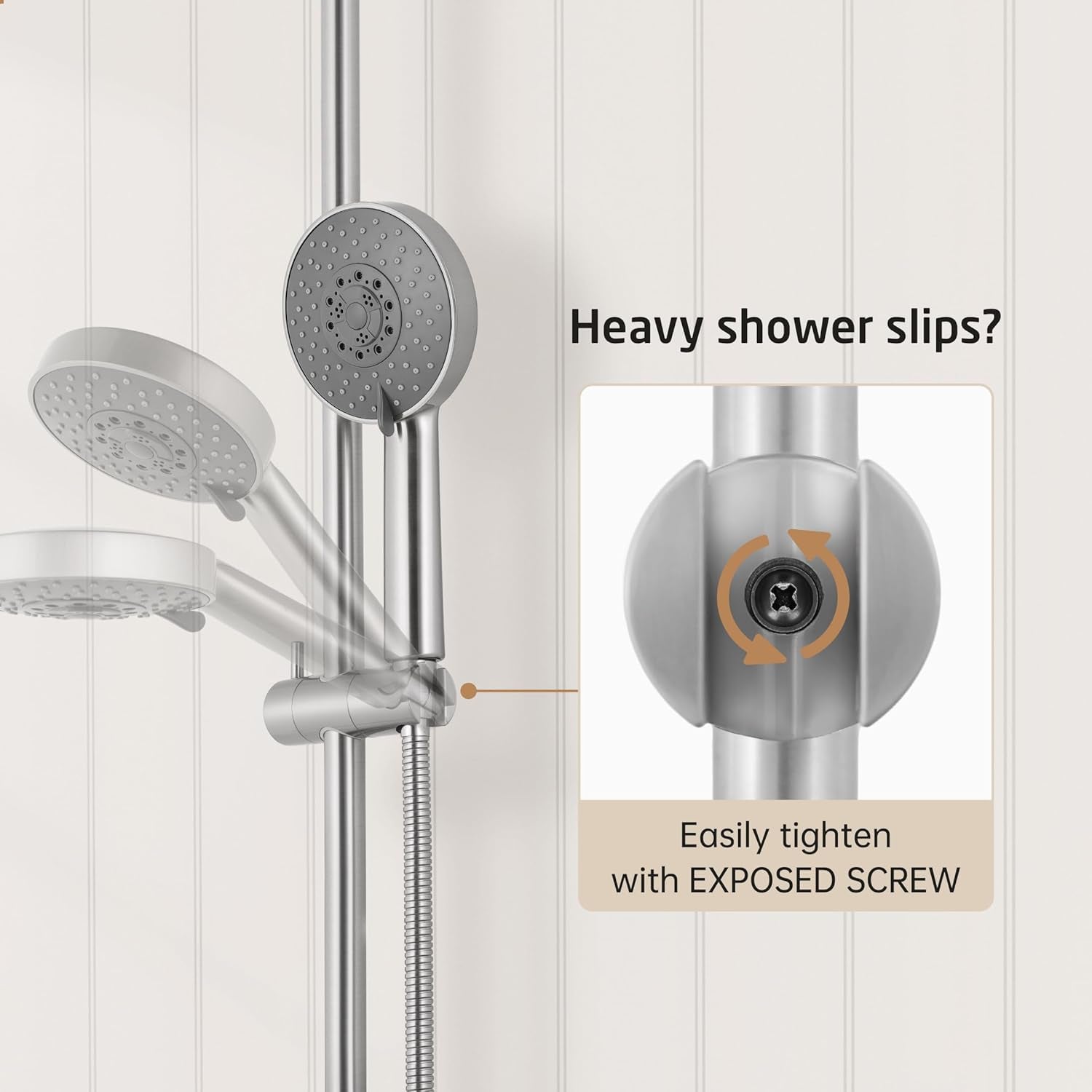 Saliscendi Doccia Acciaio Inox SUS304 100CM, Asta Doccia Saliscendi Asta Doccia Con Supporto Soffione Regolabile, Spazzolato, F209S100-BS