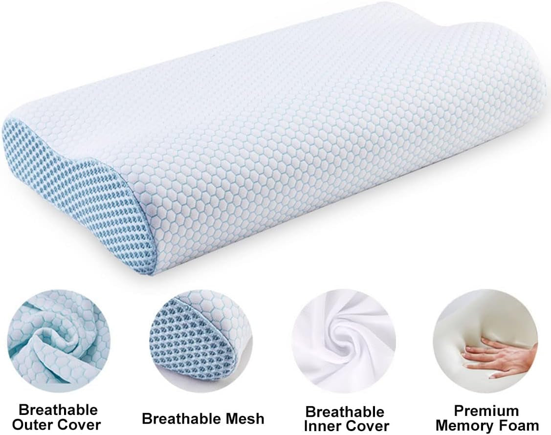 2025 Memory Foam Cuscino Cervicale per Dormire，Cuscino Ergonomico Di Sostegno Al Collo per Chi Dorme Sul Fianco E Sulla Schiena Federa Bamboo Lavabile