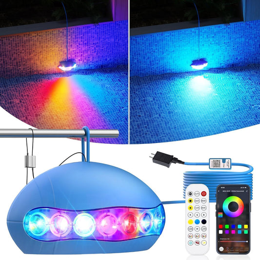 Luci LED per Piscina Con Controllo App, 18 W RGB Dimmerabili Sottomarini Con Magneti, IP68 Impermeabile Music Sync Color Changing 12 V Pool Lights for Inground Aboveground Pool Pool Lights