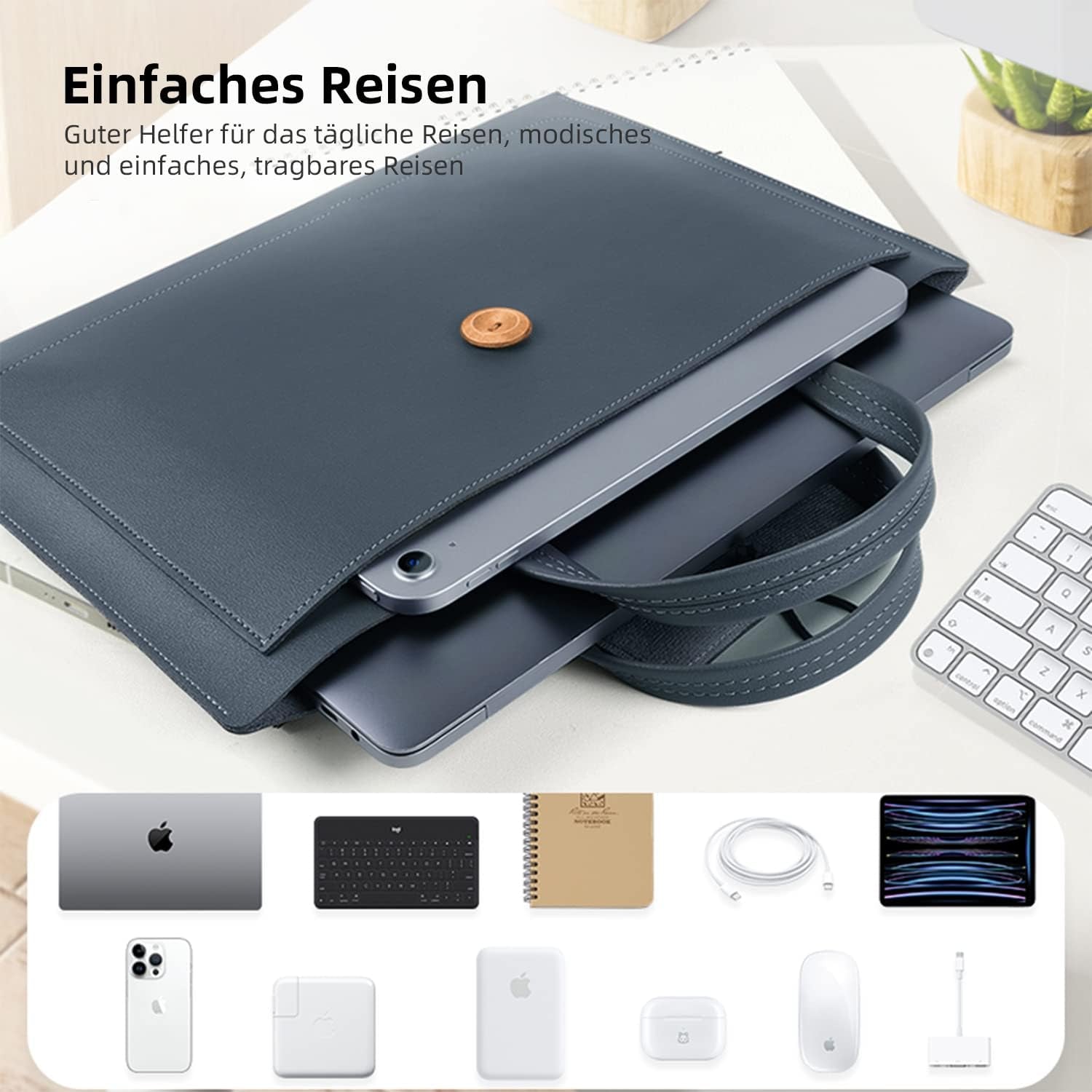 Borsa Compatta per Computer Portatile, Borsa a Tracolla/Borsa Con Tasche per Riporre Accessori, Blu Scuro