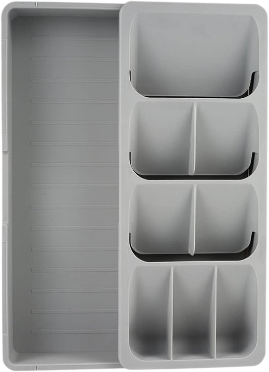 Posate a 1 Livello, Grande E Profondo, Organizer per Posate in Plastica Resistente E Scorrevole (Grigio, 40,5 X 16,5 X 5,5 Cm)