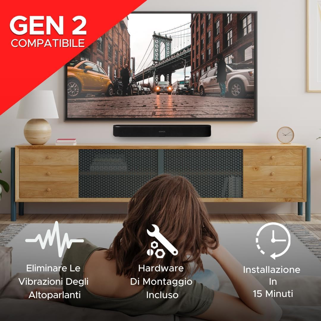 Supporto per Soundbar per Sonos Beam Compatibile Con La Soundbar Sonos Beam Di Prima E Seconda Generazione, Include Tutto L'Hardware Di Montaggio Necessario, Staffa Di Montaggio, Nero