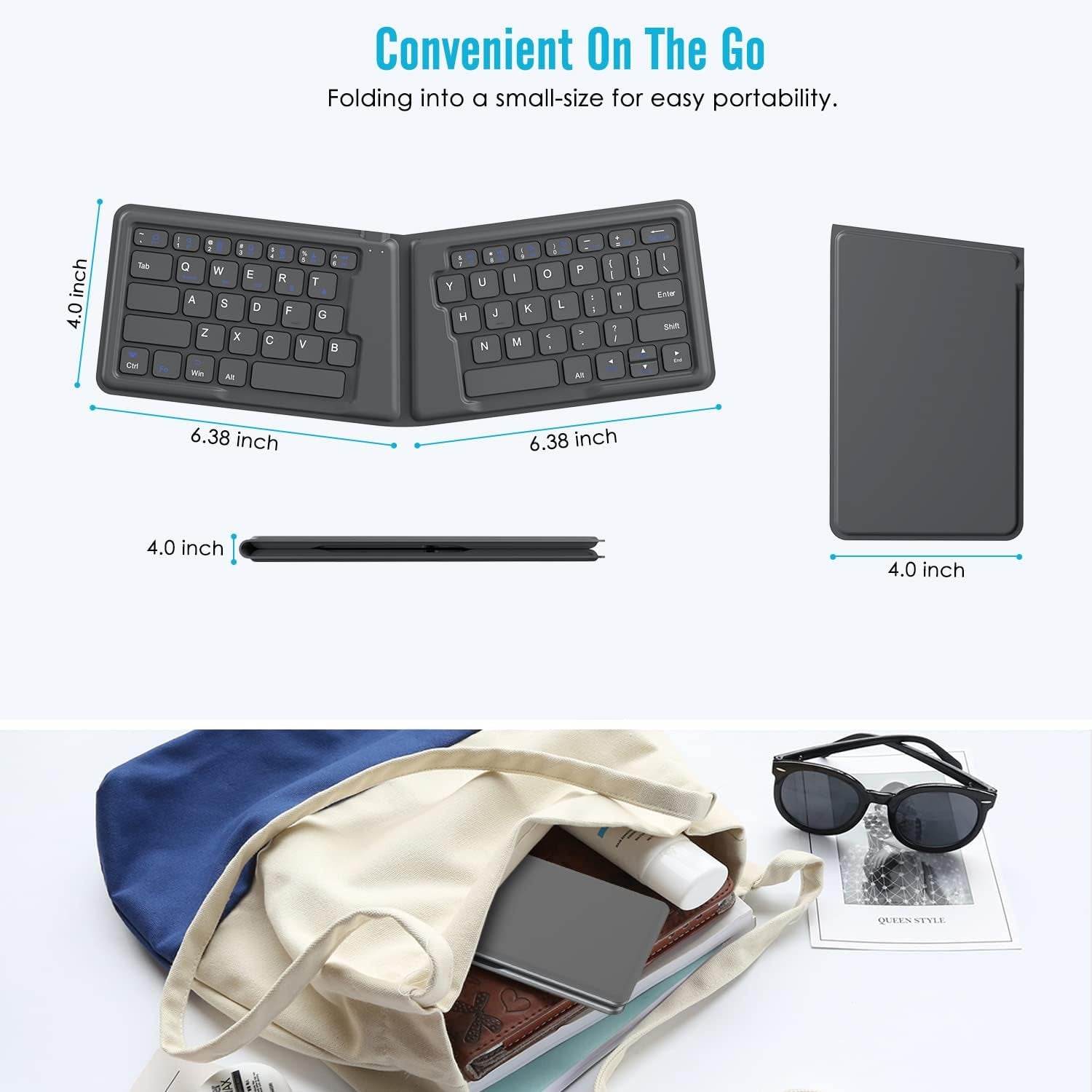 Tastiera Universale Pieghevole, Ultra Sottile Tastiera Wireless Bluetooth Portatile Ricariabile, in Versione Americana/Internazionale, per I Smartphone Ios, Android E Windows, Grigio