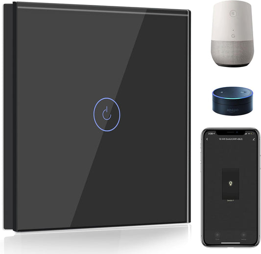 Interruttore Connesso Wifi,Nero Interruttore Va E Vient Wireless Con Touch Screen, 1 Gang 2 Vie Interruttore Touch Parete Wifi,Compatibile Con Alexa E Google Home(Linea Neutra Richiesta)