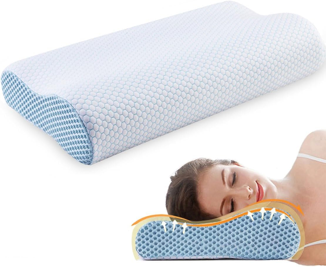 2025 Memory Foam Cuscino Cervicale per Dormire，Cuscino Ergonomico Di Sostegno Al Collo per Chi Dorme Sul Fianco E Sulla Schiena Federa Bamboo Lavabile