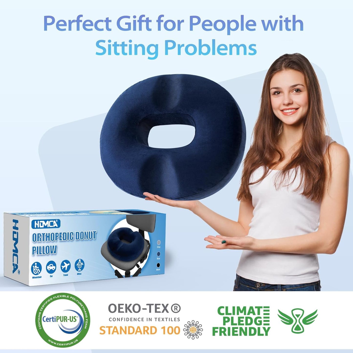 Cuscino Sedia Ergonomico in Memory Foam, Cuscino Ciambelle Antiscivolo Cuscino Coccige Cuscini Ortopedico Seduta per Auto, Ufficio, Fodera Lavabile, 45X40X9Cm
