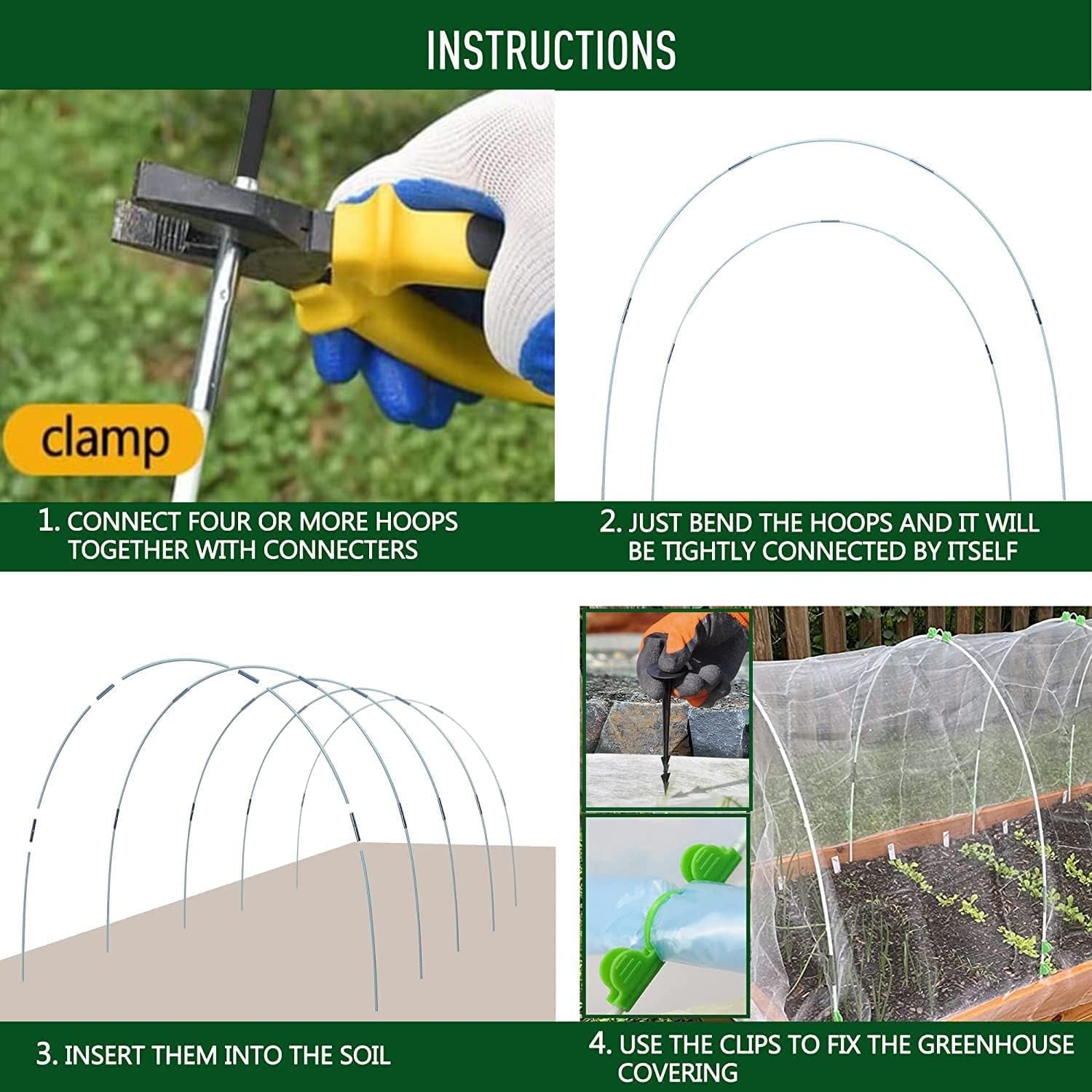 Cerchi per Serre,Cerchi Da Giardino per Serra,Archi per Serre a Tunnel,Archi Tunnel Con Rete per Insetti,Coperture a Tunnel Protezioni per Piante,Piante Crescono Tunnel,Archi per Tunnel Orto