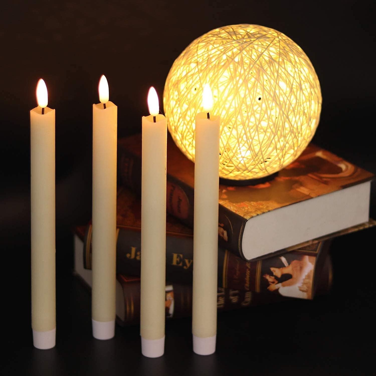 Candele Coniche Senza Fiamma, Avorio Tremolanti Con Telecomando a 10 Tasti, Funzionamento a Batteria a LED, Stoppino 3D, in Vera Cera