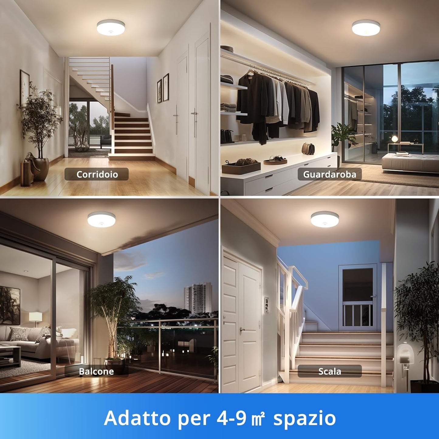 Plafoniera Led Soffitto Con Sensore Di Movimento Con Pir, 15W 1500LM 4000K Bianco Naturale Lampada a LED Rotonda, IP56 Luce Motion Sensor Antipolvere Impermeabile per Cucina Garage.