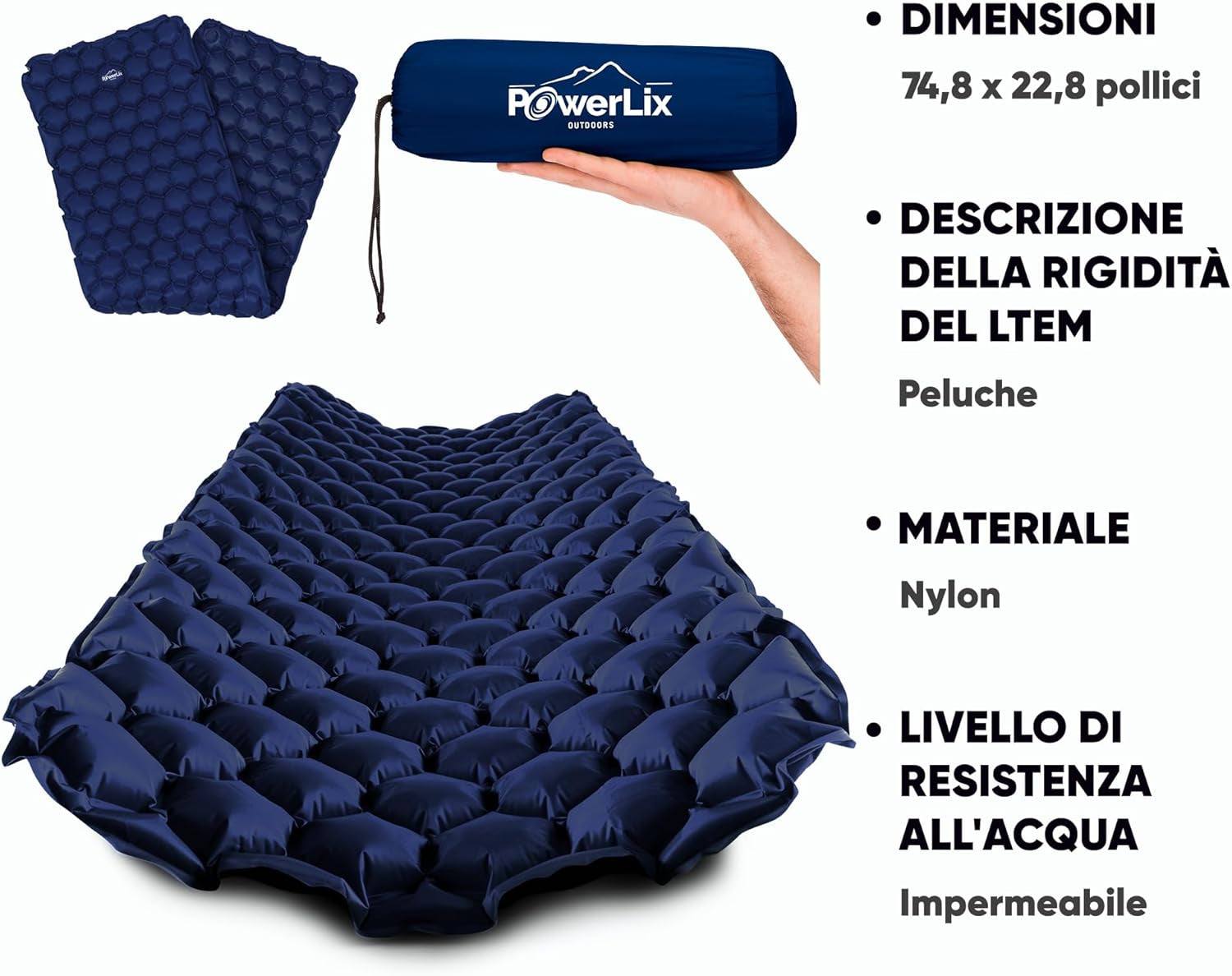 Materassino Campeggio Ultraleggero Ideale per Campeggio, Escursionismo, All'Aperto, Materasso Gonfiabile Compatto E Leggero - Airpad, Kit Di Riparazione Borsa per Il Trasporto