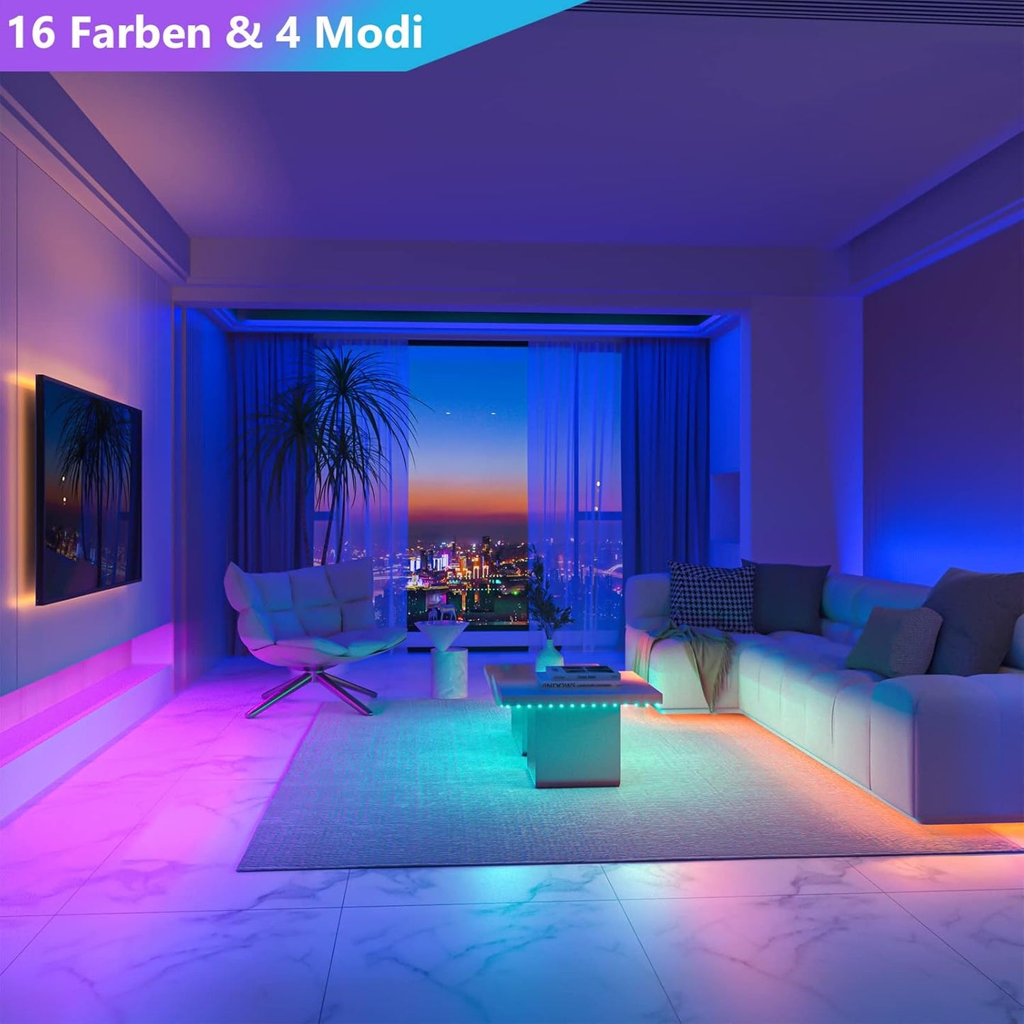 Strisce Led RGB Batteria Ricaricabile Con Telecomando, 2X2M Led Striscia Adesive Dimmerabile, 2000Mah Luci Led Illuminazione per Interni Decorazioni,Camera Da Letto,Mensole,Tv,Feste