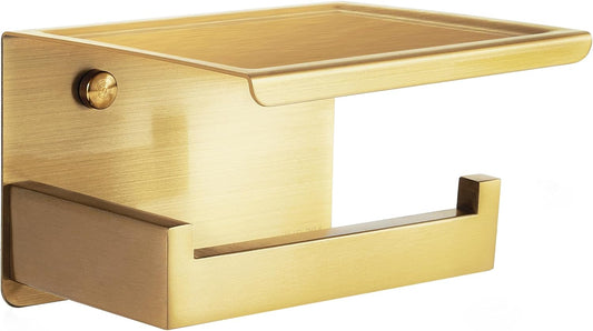 Porta Rotolo Carta Igienica Da Parete Con Porta Cellulare Senza Foratura Portarotolo Carta Igienica Adesivo Acciaio Inox Portacartaigienica per Gabinetto Bagno - Ottone Spazzolato