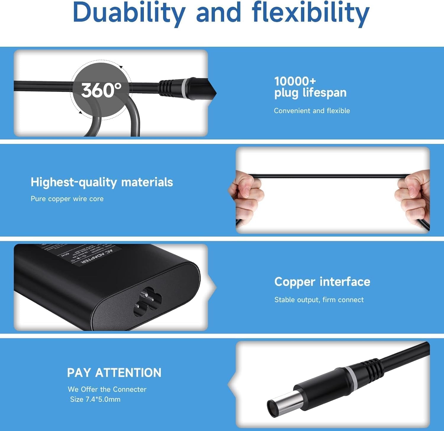 65W Alimentatore Caricatore Portatile per Dell Latitude 7490 7400 5590 E6430 E5470 E5450 E5440 E7440 E7250 E7240 E7450 E6440 E6540 5490 7480 5290 5480 5400 5500 3470 5580 7280 7480 7290 Caricabatterie
